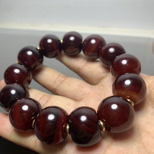天然玛瑙酒红血离子手链大珠老型珠20mm男士手链佛珠手串高档饰品