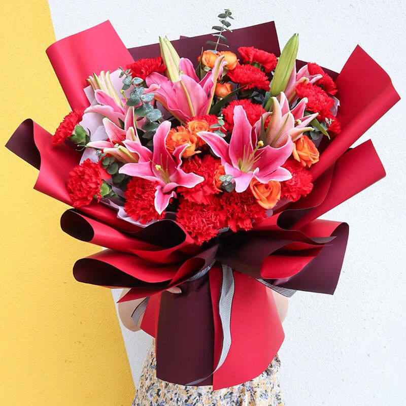 幽客玉品鲜花速递康乃馨百合花束送老师妈妈长辈生日全国同城配送