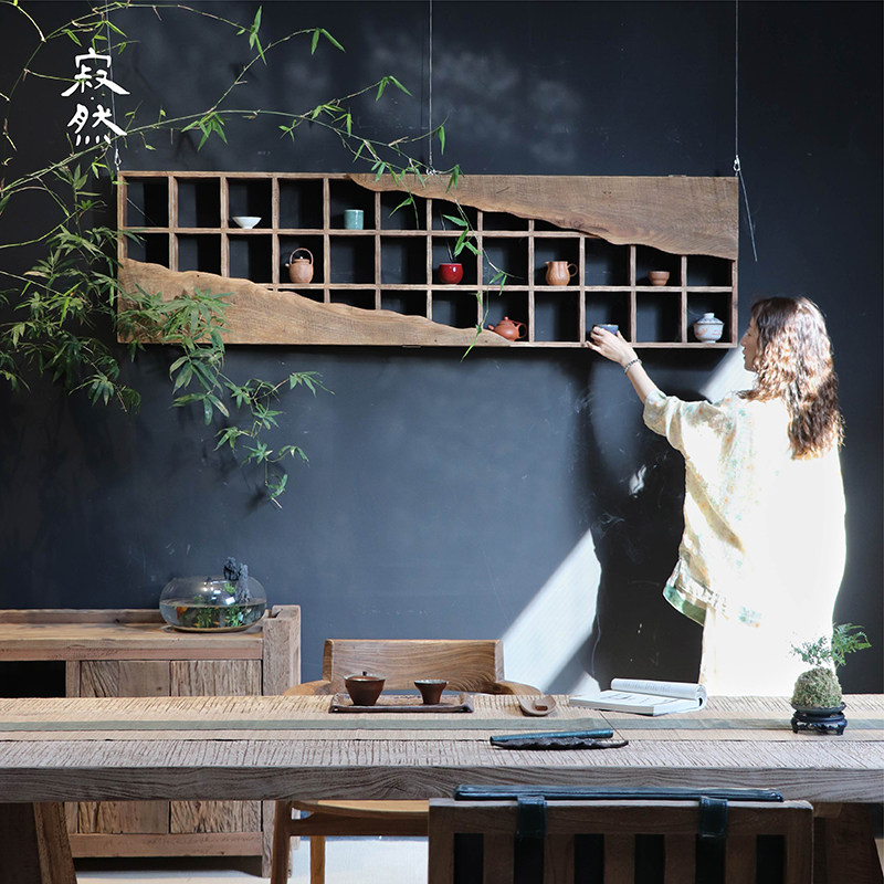 寂然侘寂风实木博古架茶杯收纳架茶杯架子多宝阁壁挂式置物格子架