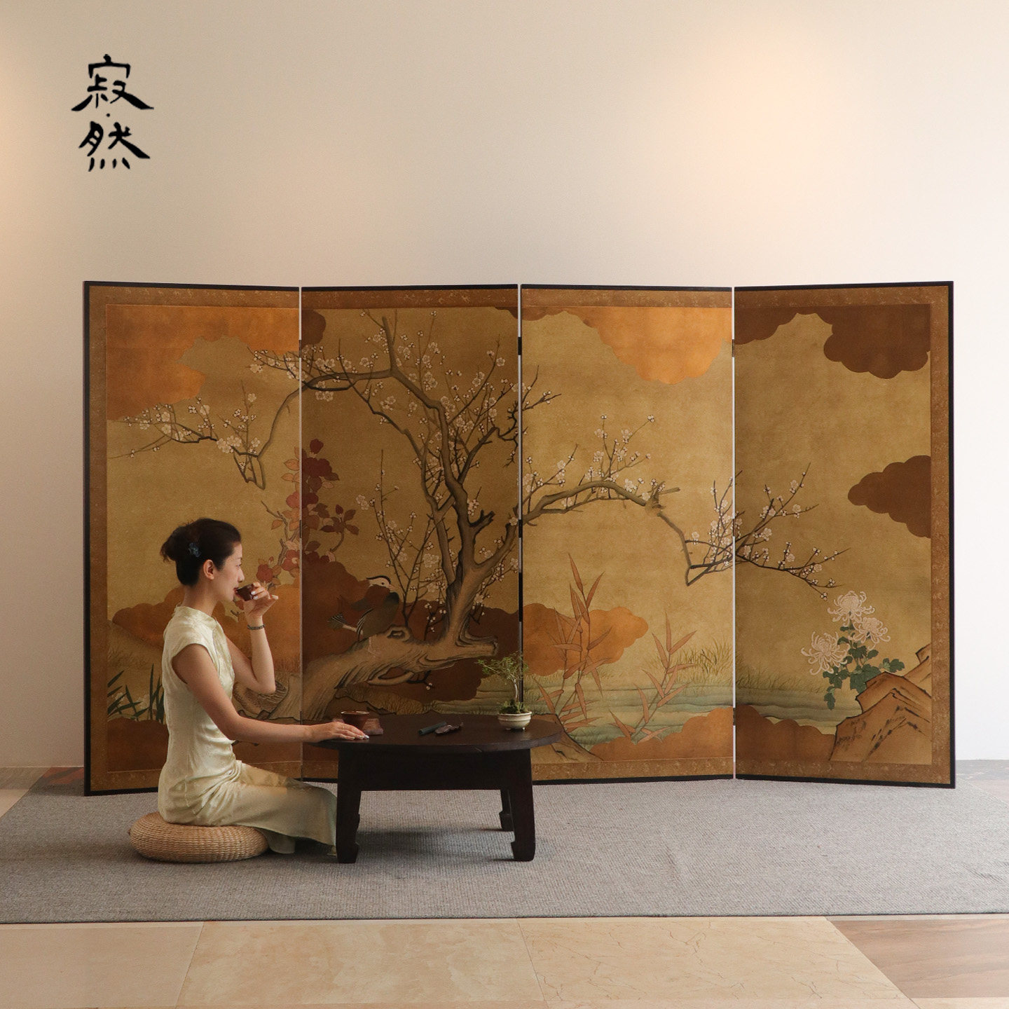 寂然东方宋代美学屏风隔断客厅酒店入户玄关遮挡折叠中式金箔屏风