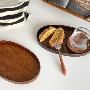饰 复古实木餐用托盘不规则椭圆形家用早餐甜品盘饰品收纳盘摆拍装