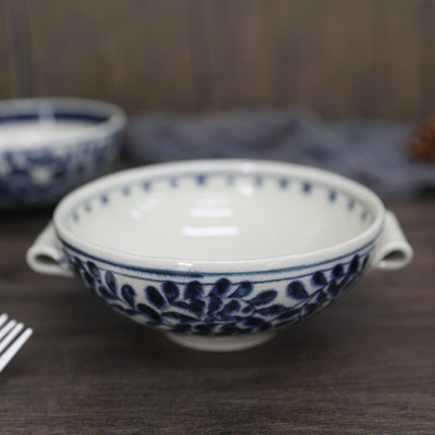 日本原装进口宗山窑陶瓷汤碗饭碗双耳碗日式复古手绘面碗甜品小碗