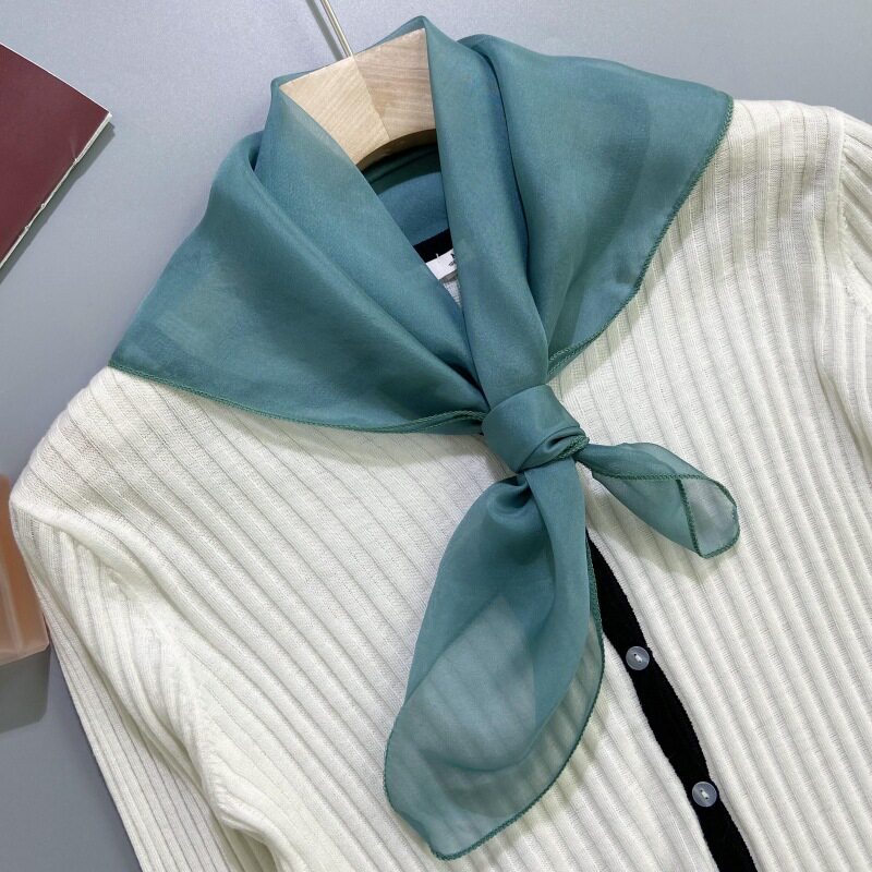 纯色时尚百搭100%桑蚕丝小方巾真丝丝巾夏季围巾女式春女季纱巾小