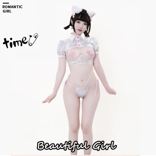 彩漆皮兔女郎COS服连体衣三点式