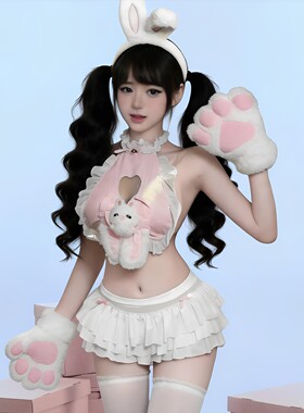 可爱甜美兔子挂脖背心蛋糕裙