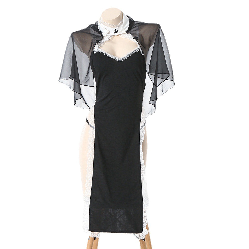 暗黑哥特修女旗袍网纱透视修女服