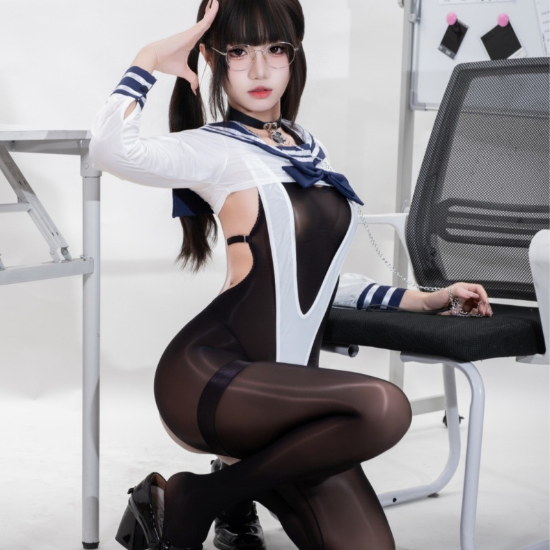 日系学院风长袖JK连体衣紧身衣