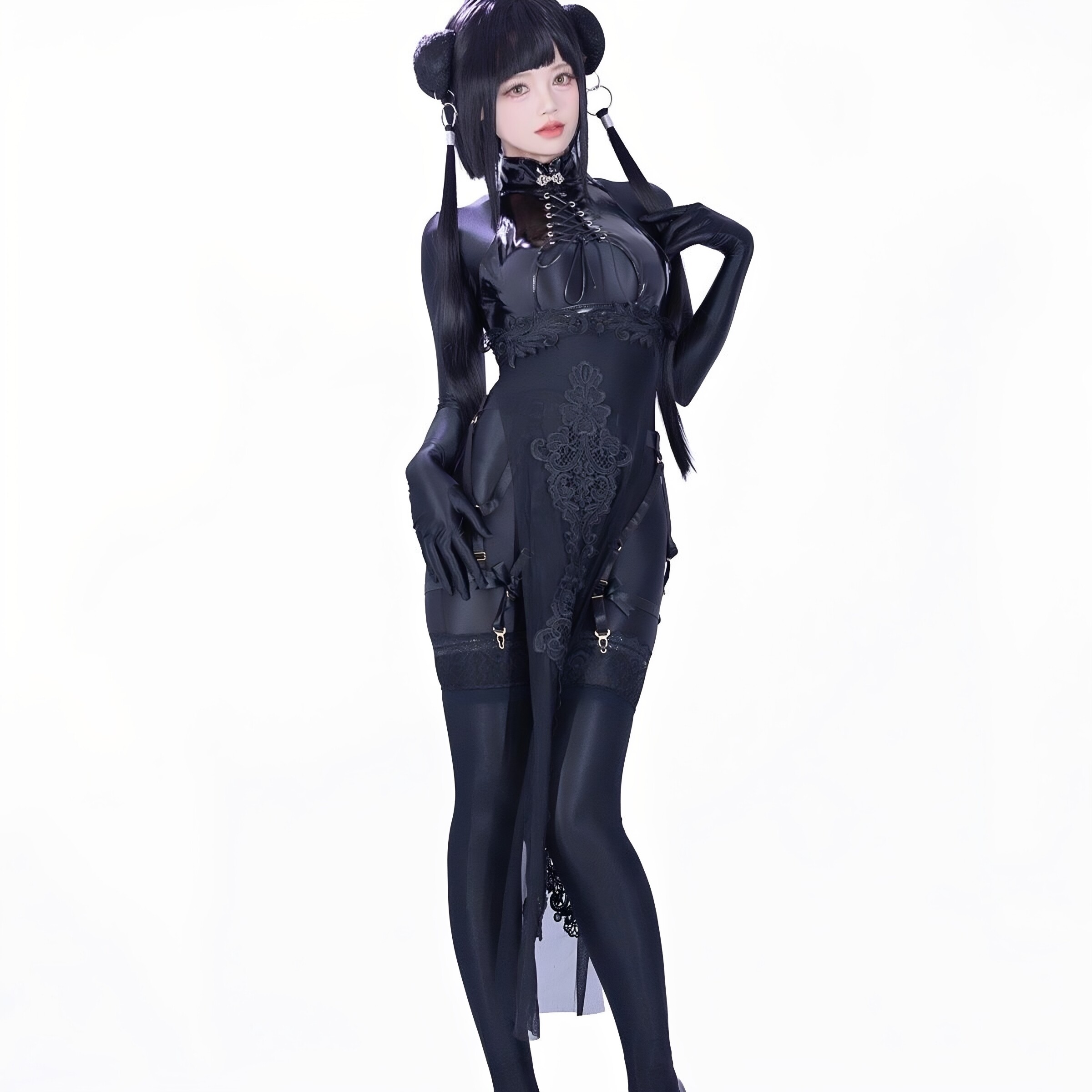 新中式中华娘漆皮修女旗袍连体衣