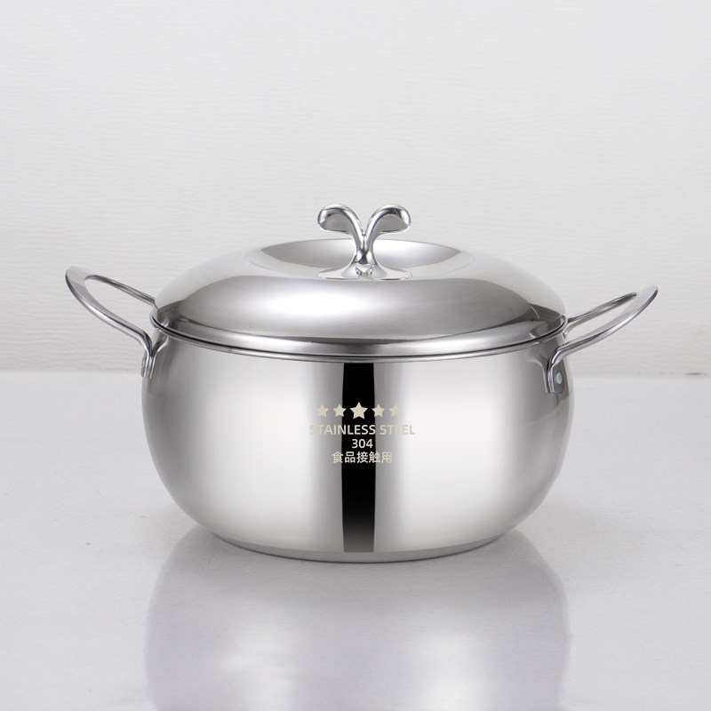 24CM加厚不锈钢苹果锅轻奢镜面元宝汤N锅家用辅食锅熬粥炖汤