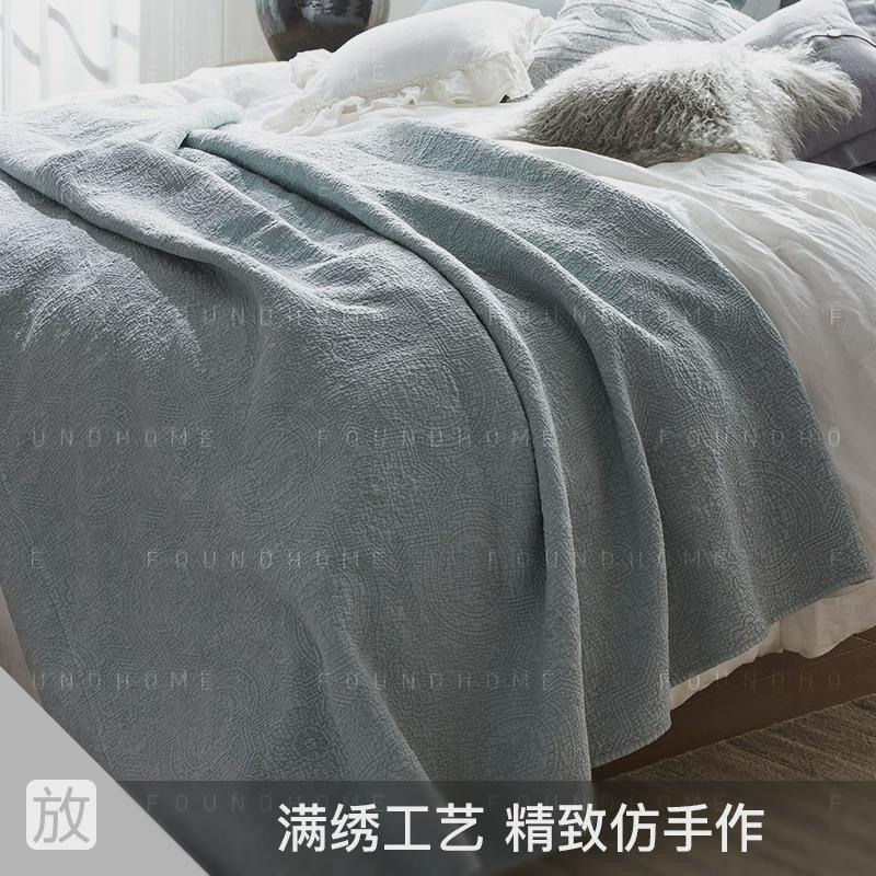foundhome 春夏水洗亚麻被 绗缝F双人空调被水洗机洗 绣花床盖被