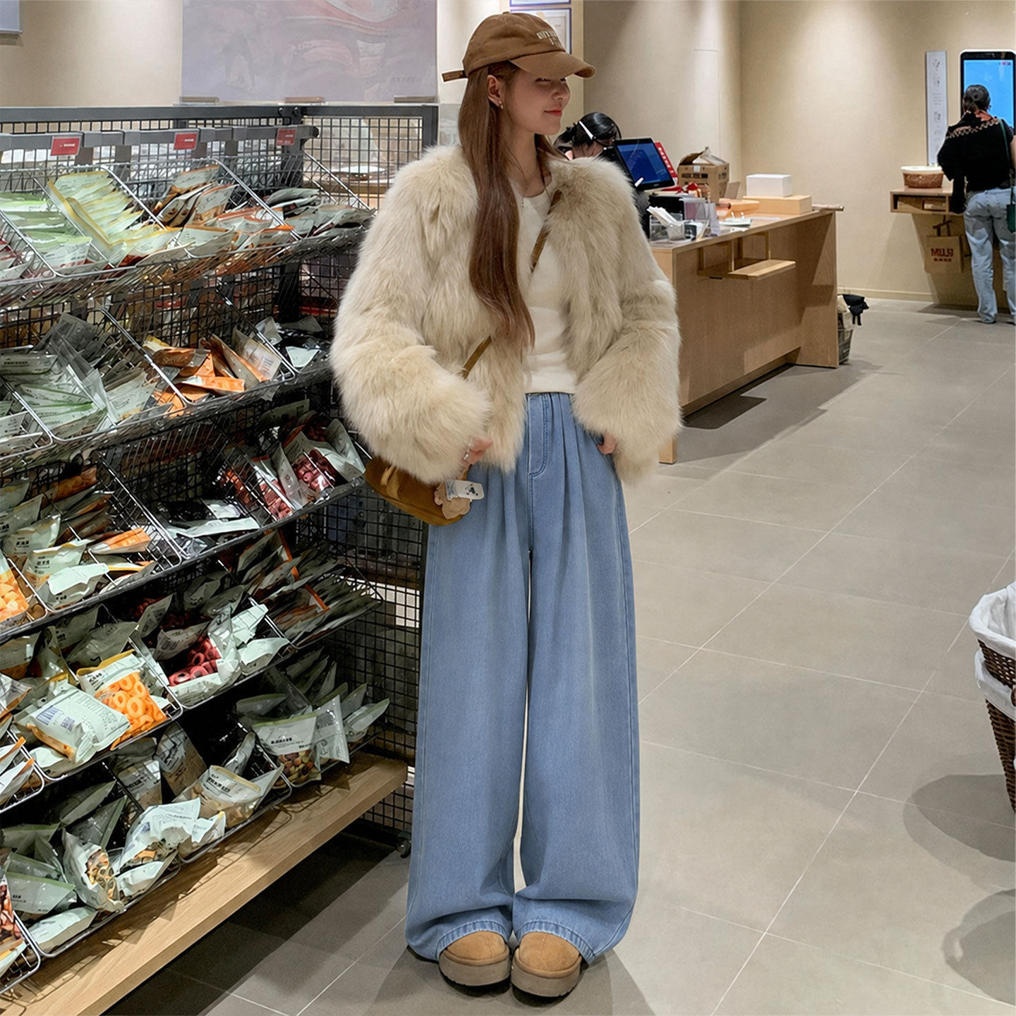 蓝色加绒牛仔裤女2026新款秋冬加厚大码胖mm显瘦直筒小个子阔腿裤