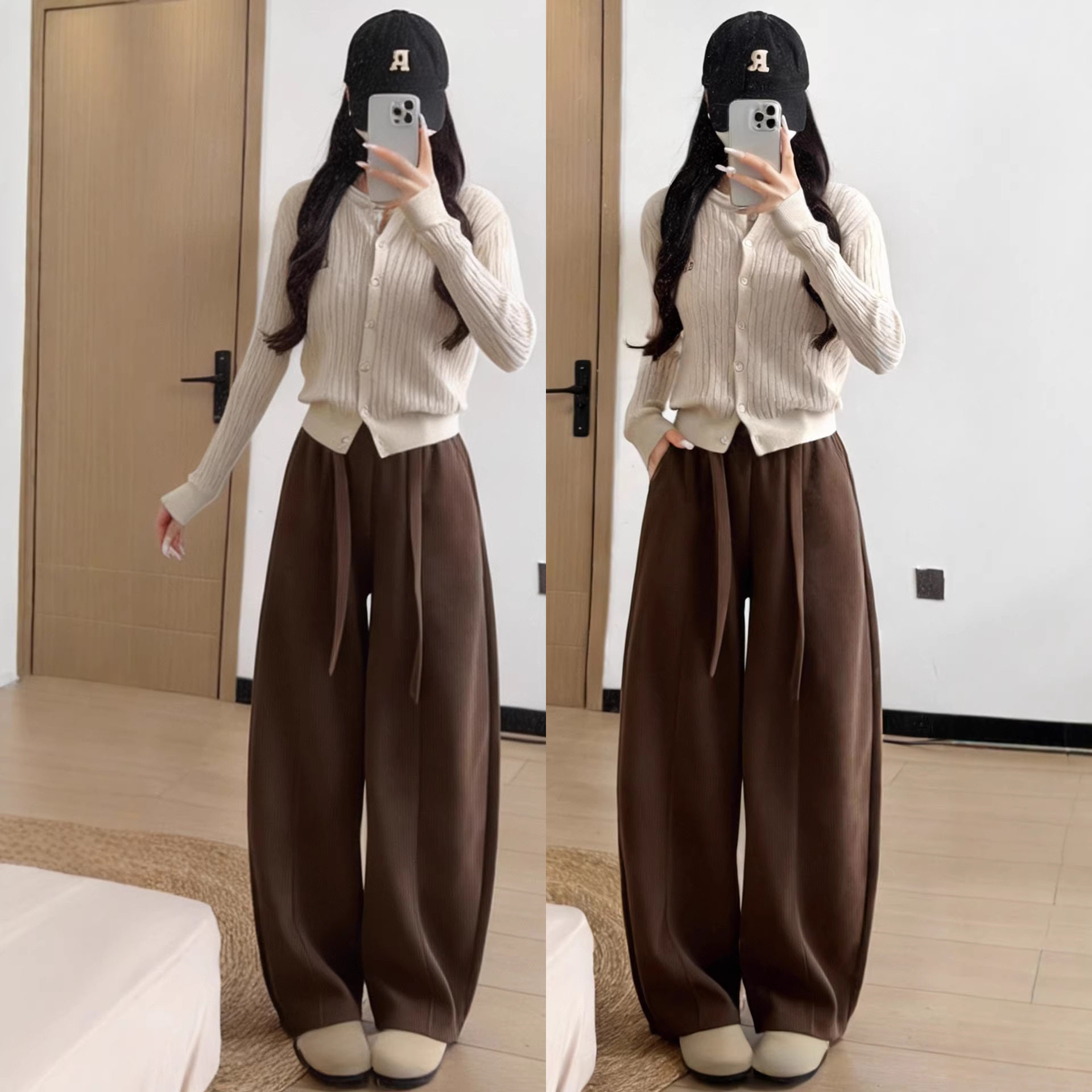 咖色弯刀裤女秋冬季加绒宽松显瘦休闲慵懒风小个子灯芯绒阔腿裤子