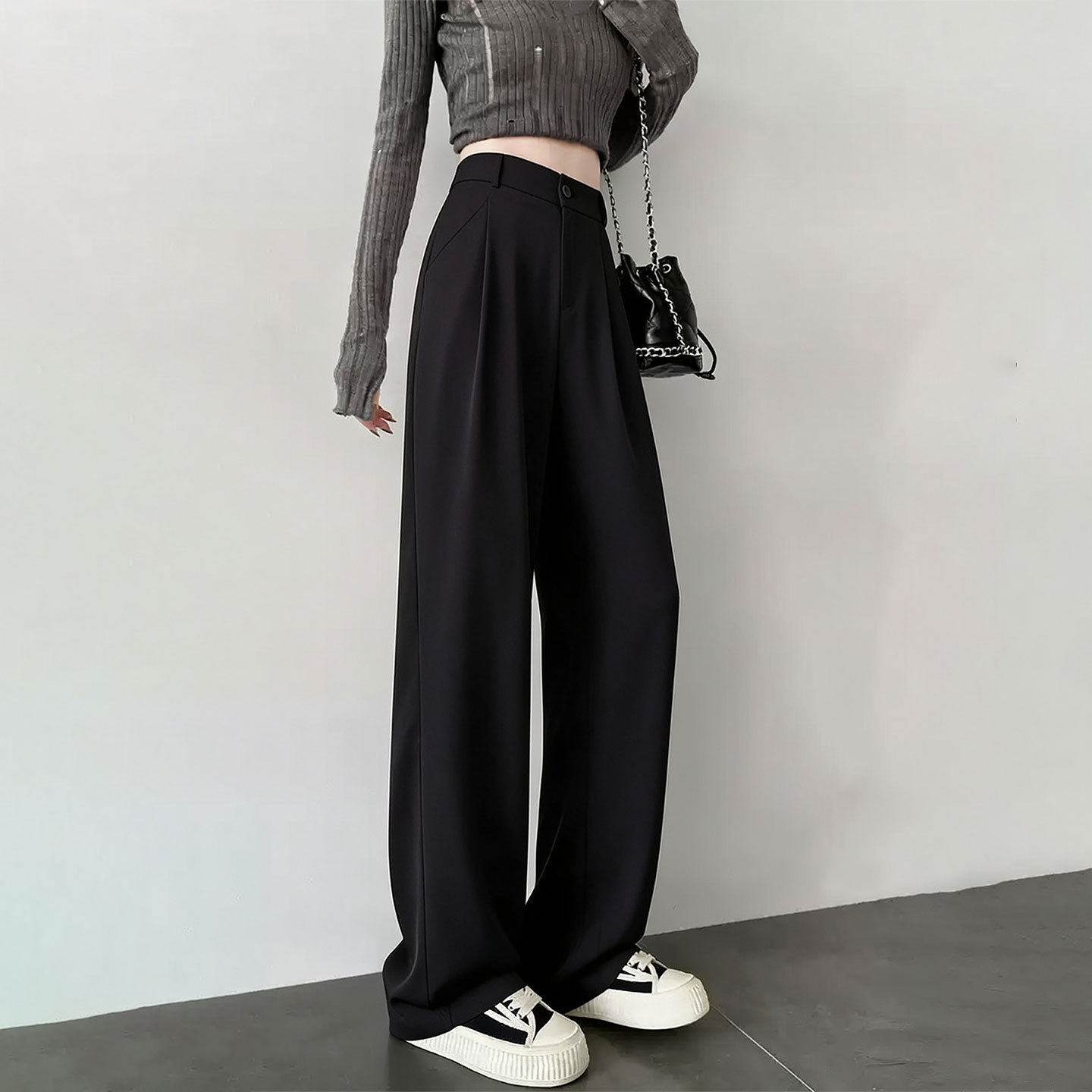 黑色阔腿西装裤女款2026秋季新款小个子高级感垂感西裤休闲直筒裤