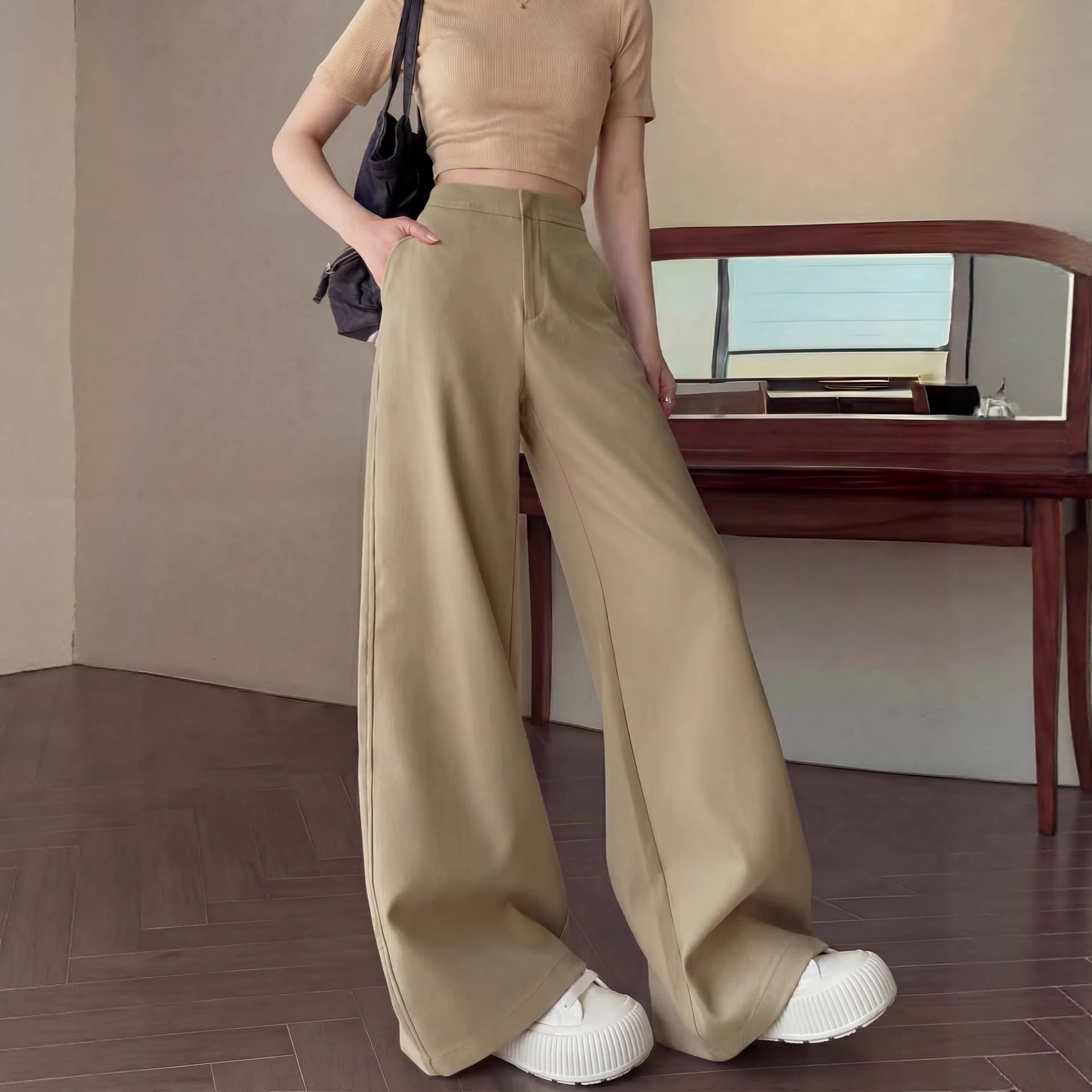 卡其色阔腿裤女2026新款春秋感垂感西裤窄版直筒高个子西装裤,女装/女士精品,休闲裤,淘宝优惠券,粉丝福利购,淘宝优惠卷