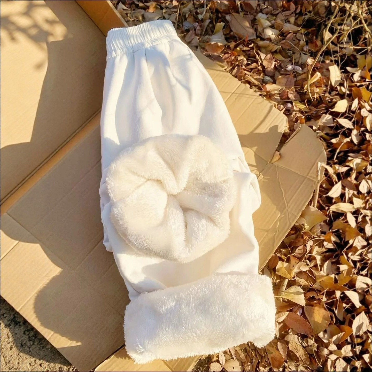 白色羊羔绒阔腿裤女冬加绒加厚棉裤小个子防寒防风裤窄版直筒裤子