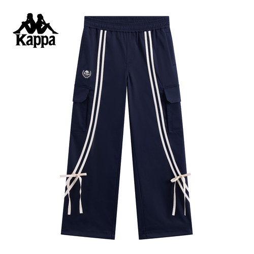 Kappa卡帕女裤2026春季新款时尚条纹蝴蝶结宽松工装长裤K0G22AX01
