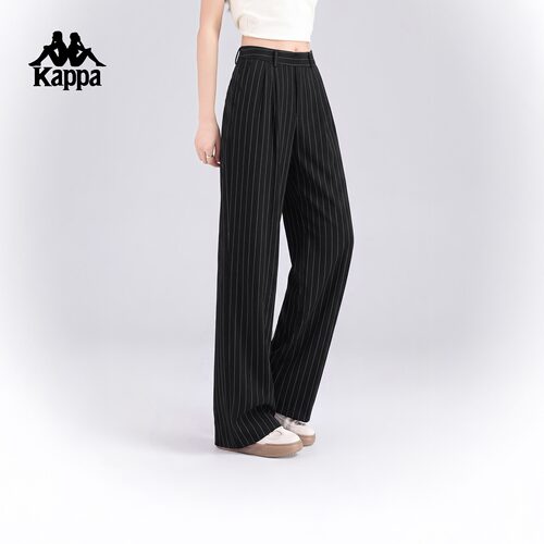 Kappa卡帕女款宽松阔腿条纹针织长裤K0G62AK74