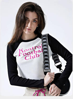 Kappa卡帕女装夏季新款复古撞色美式长袖T恤KPDFBTC02K