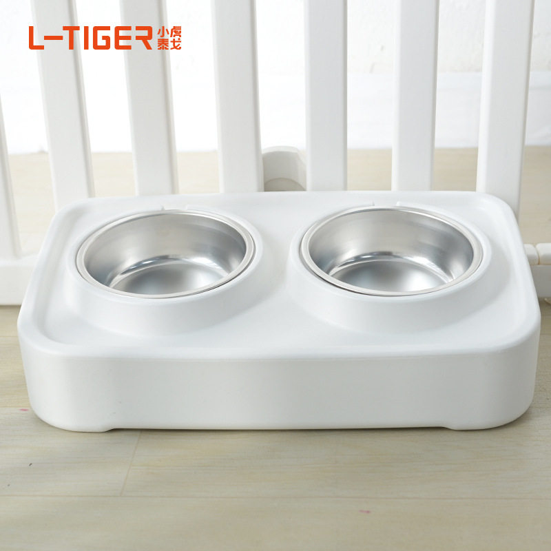 宠物围栏可固定狗碗猫碗饮水食盆防打翻不锈钢双碗一体宠物喂食碗