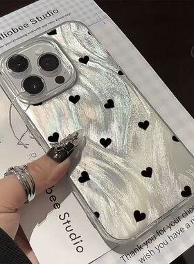 黑色爱心OPPOreno5PRO适用手机壳reno7韩系reno8高级reno13PRO超火12清新11羽纱10PROPLUS女款新小众气质硬壳