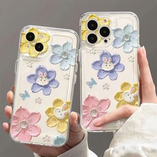 油画花朵适用苹果15pro手机壳iPhone14plus高级感13 11文艺max小米10vivo华为mate60荣耀90红米k50p40外壳