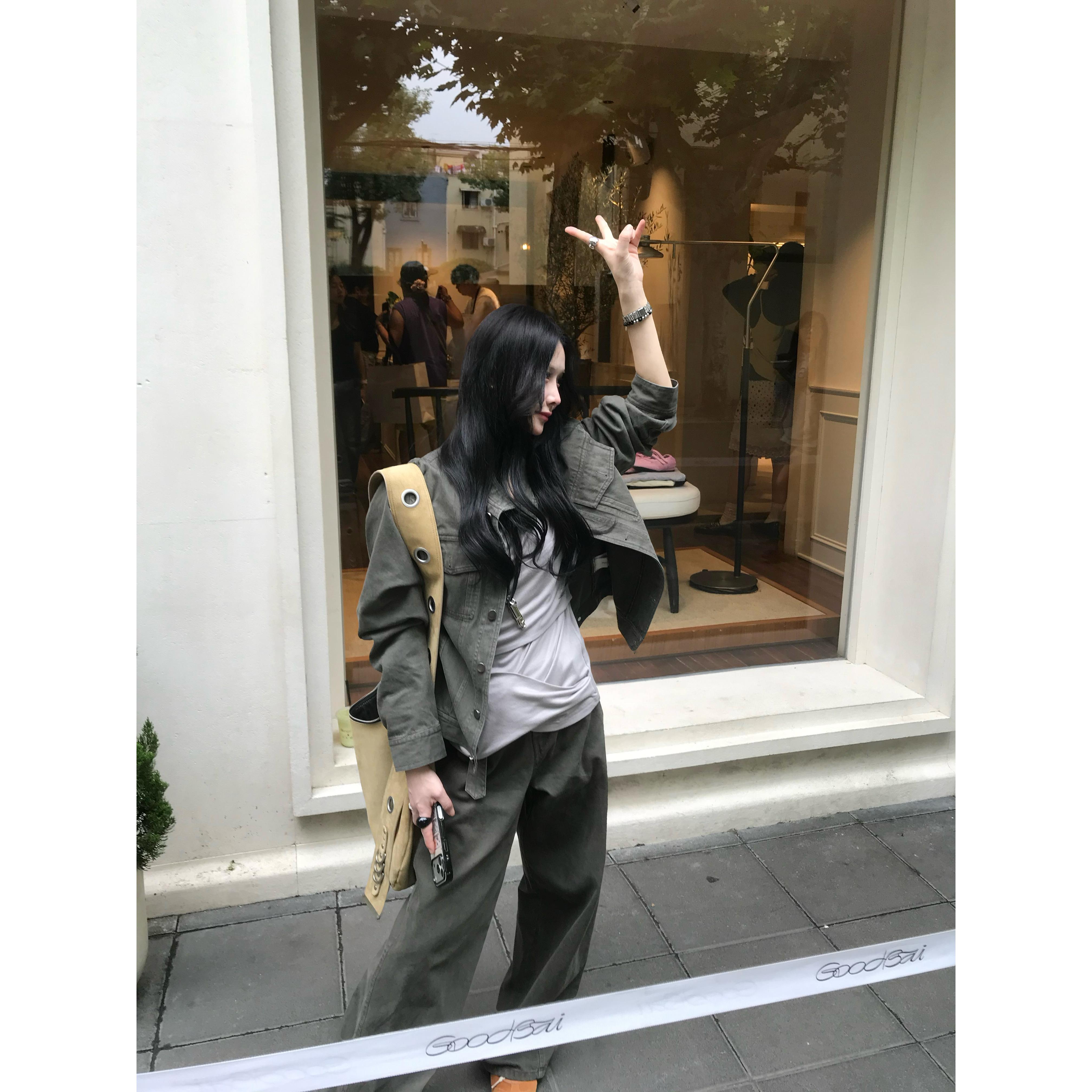 秋上新设计款松简约小众夹克+休闲裤两件套套装F09211