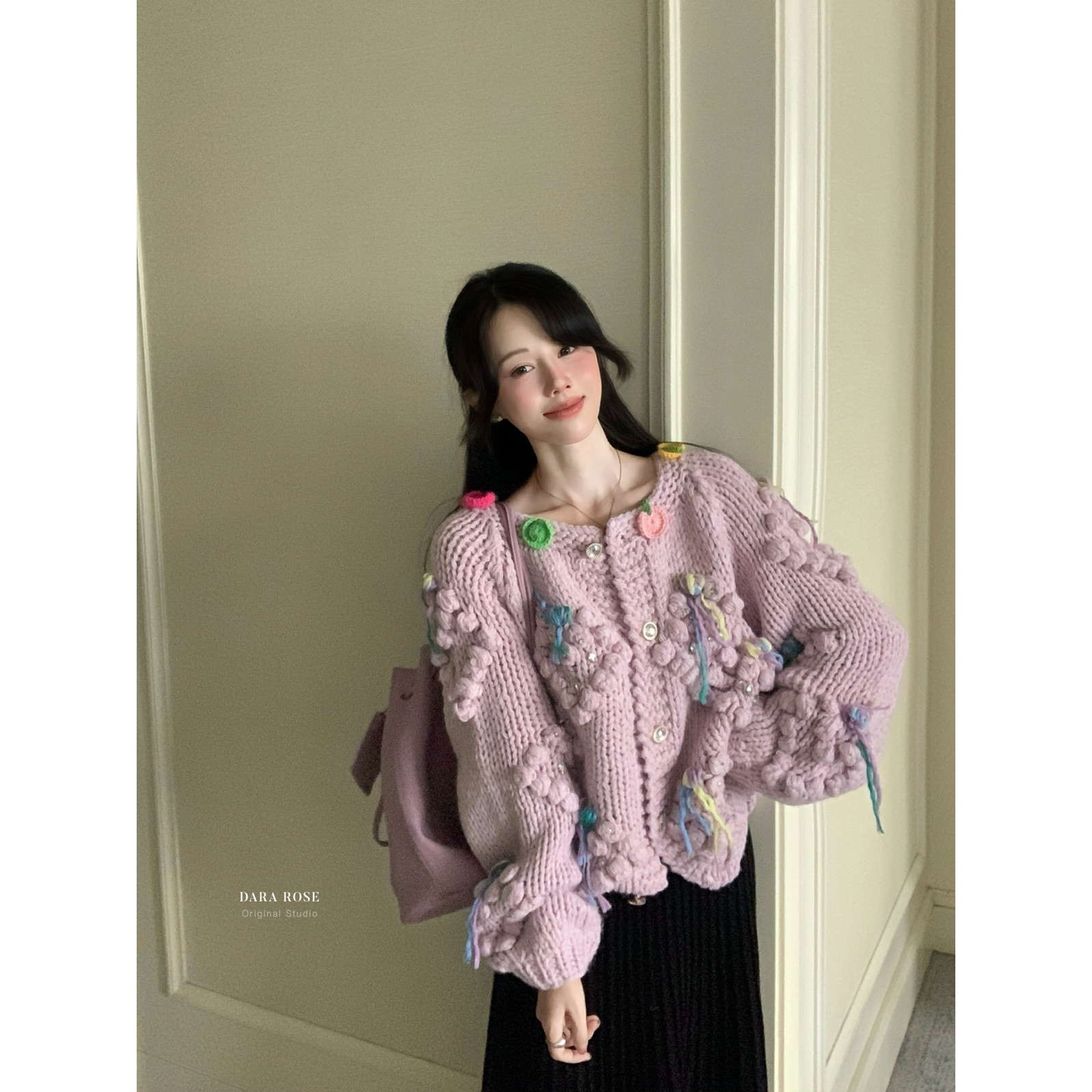 26春款新品粗线立体花朵水钻开衫外套保暖毛衣60％羊毛S07518,女装/女士精品,毛针织衫,淘宝优惠券,粉丝福利购,淘宝优惠卷