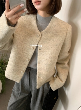 秋季新品高品质圆领羊毛短外套33%羊毛西装外套女H10352