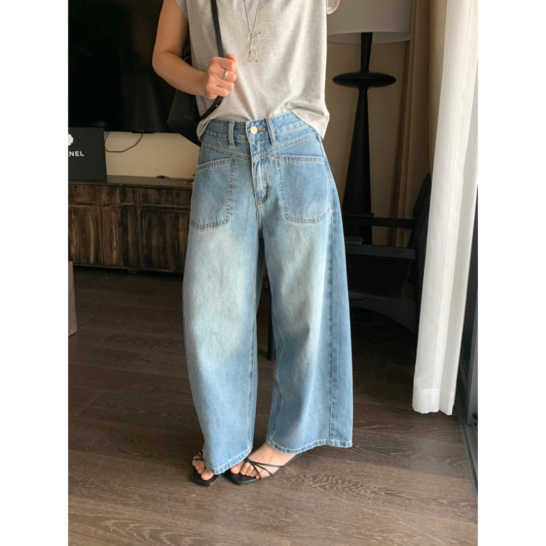 26年春款复古风水洗宽松直筒裤牛仔裤休闲裤女Q605D30828