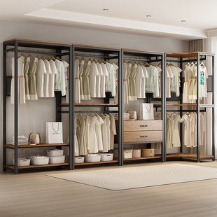 开放式衣帽间卧室家用挂衣架多层组合落地式置物架可调节金属衣柜