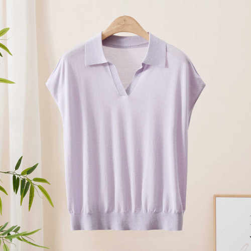 纯色简约桑蚕丝针织衫翻领