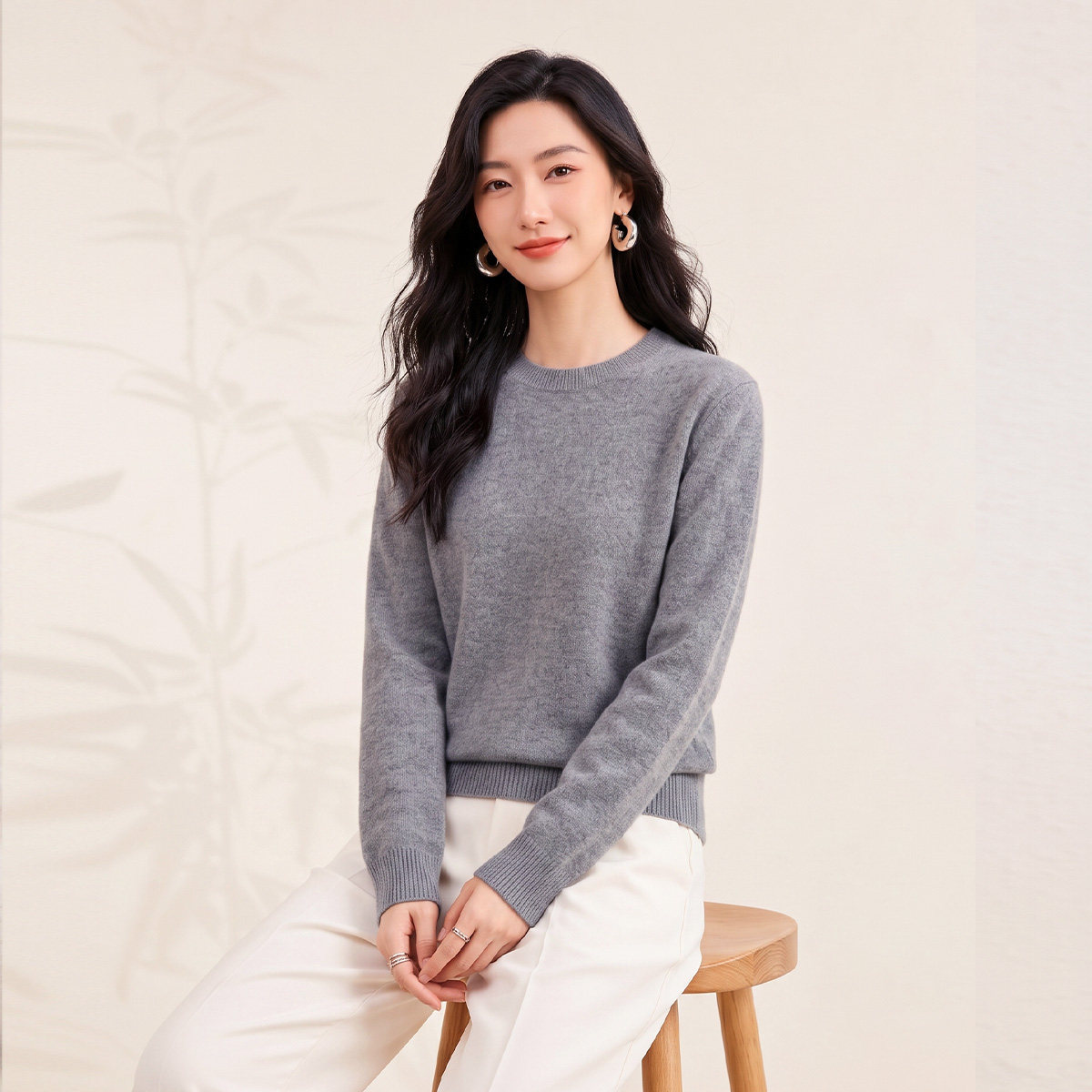 春竹羊绒羊毛衫平板圆领2026秋冬新款纯色基础款保暖女针织打底衫