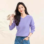 保暖女羊毛衫 连帽华夫格休闲厚款 天衣无缝 春竹纯羊毛秋冬新款