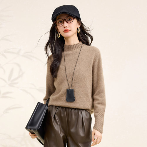 【加厚纯羊绒】春竹2025秋冬新款半高领毛衣洋气保暖减龄女羊绒衫