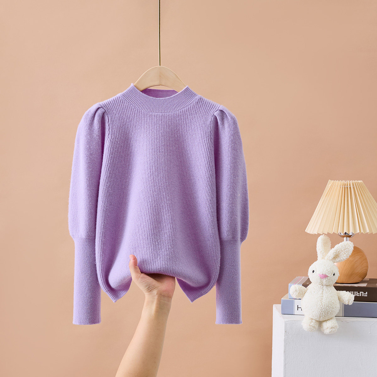 【纯羊毛】春竹26秋冬新款半高领泡泡袖保暖中大童毛衣女童羊毛衫