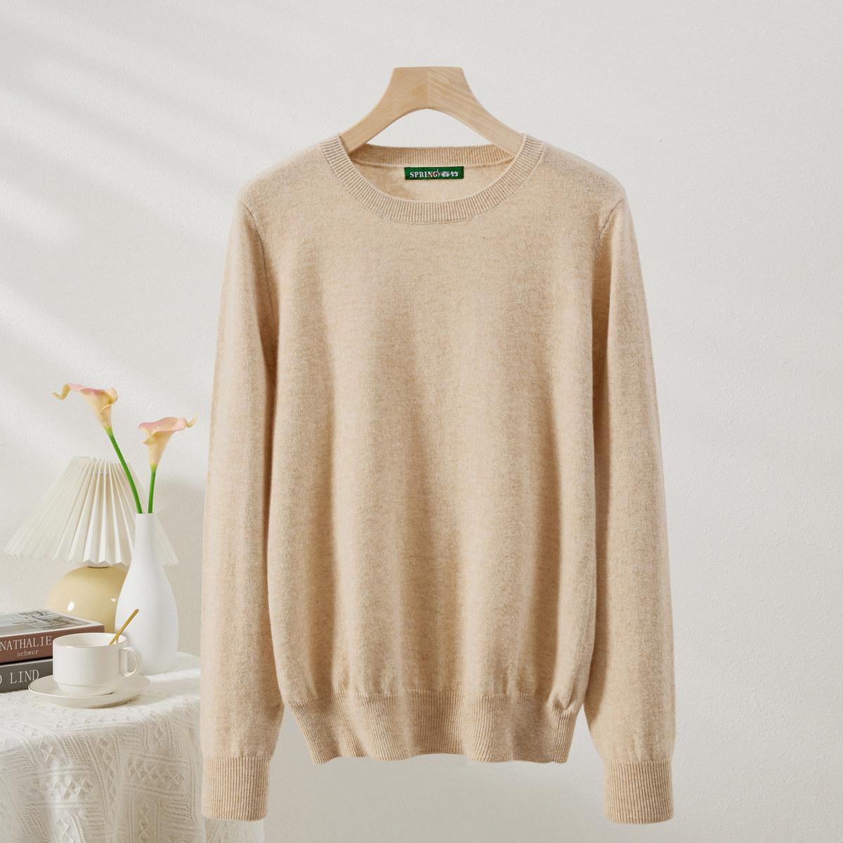 春竹2025秋季新款圆领100%绵羊毛针织衫纯色打底衫毛衣女内搭上衣,女装/女士精品,毛针织衫,淘宝优惠券,粉丝福利购,淘宝优惠卷