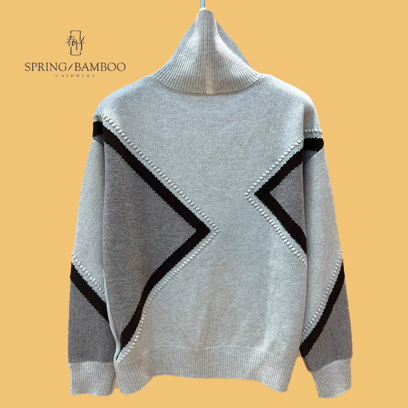 春竹秋冬新款纯羊毛高领女套衫时尚拼色翻领针织衫WSH221890,女装/女士精品,毛衣,淘宝优惠券,粉丝福利购,淘宝优惠卷