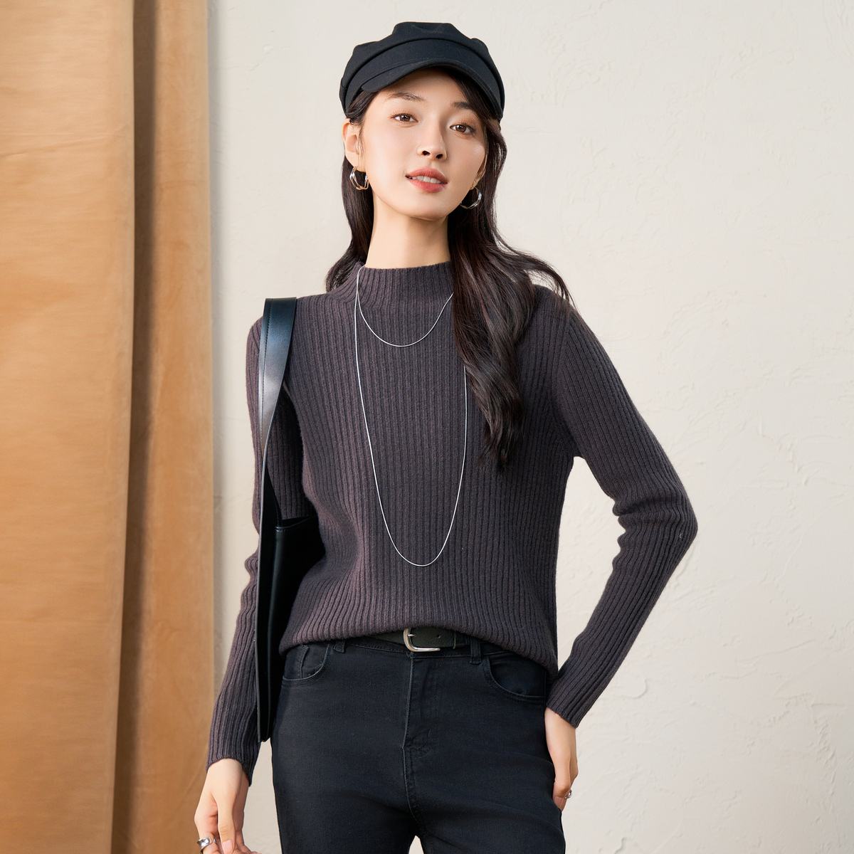 春竹100%羊毛厚款秋冬新款半高领内搭减龄保暖针织衫毛衣女羊毛衫