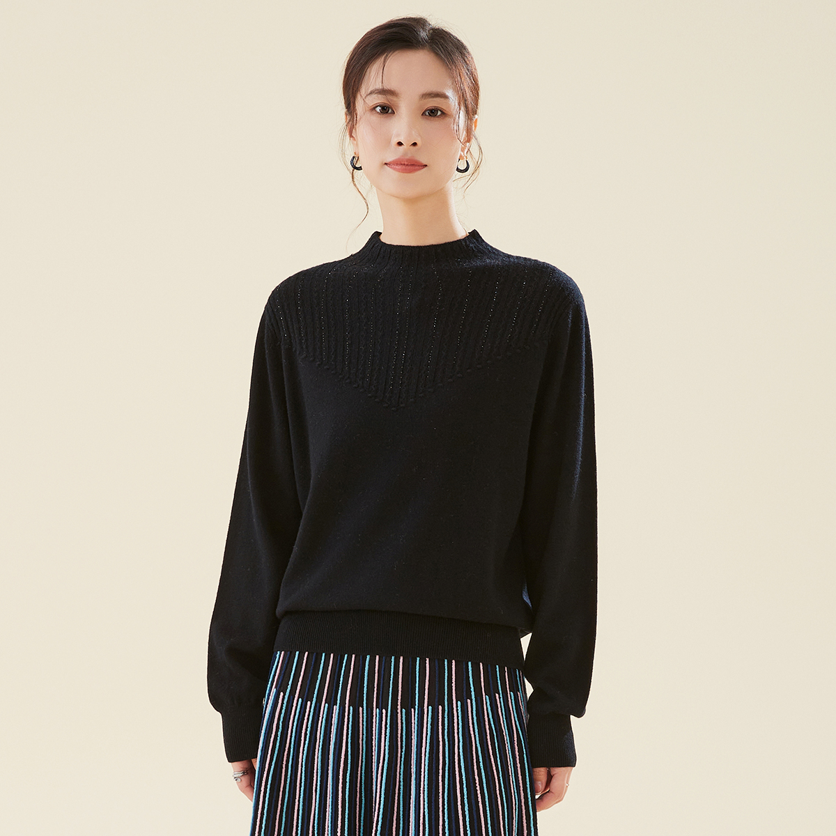 春竹2025秋冬新款100%绵羊毛女士针织羊毛衫圆领半高领毛衣女套衫