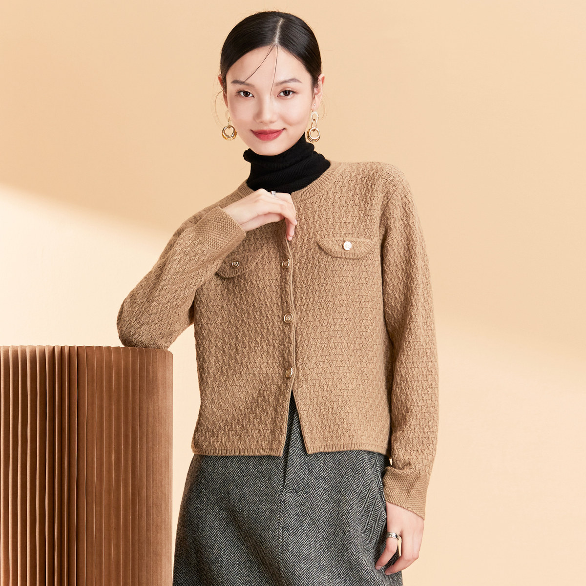 春竹2025年秋季新款纯绵羊毛宽松保暖气质圆领加厚小香风短外套女,女装/女士精品,毛针织衫,淘宝优惠券,粉丝福利购,淘宝优惠卷