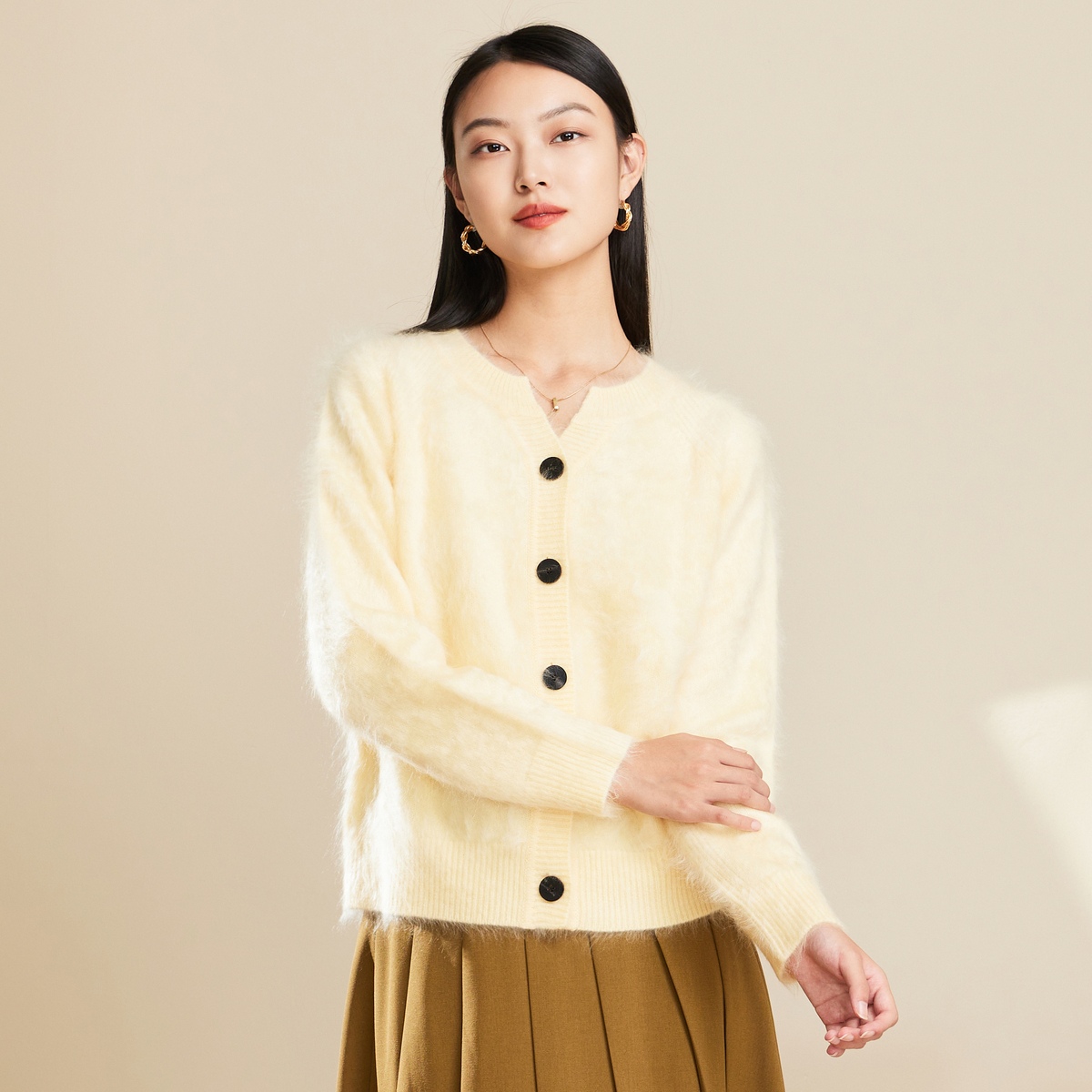 【商场同款】春竹拉绒100%纯山羊绒款宽松保暖软糯羊绒开衫女外套