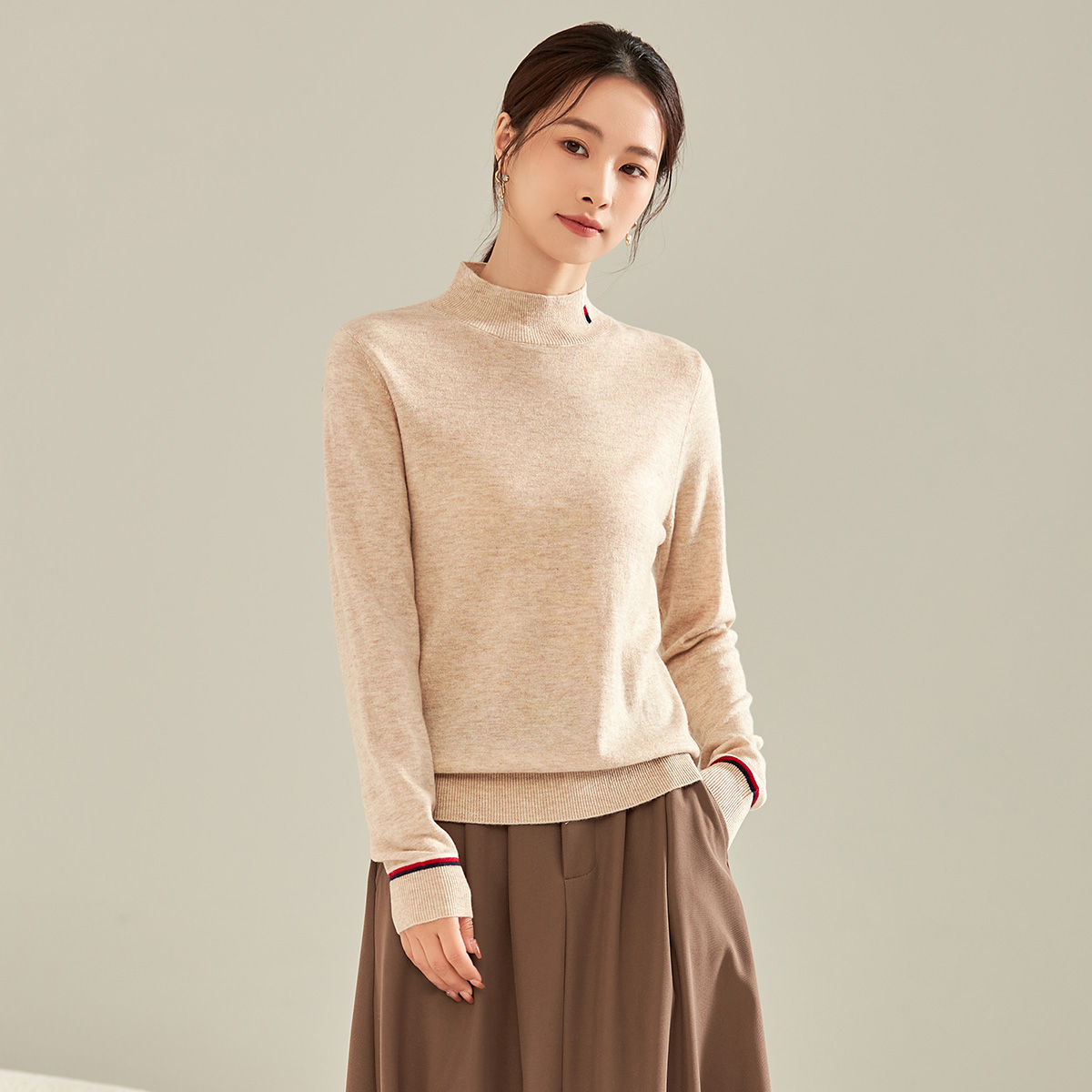 羊毛套头半高圆领打底衫针织衫