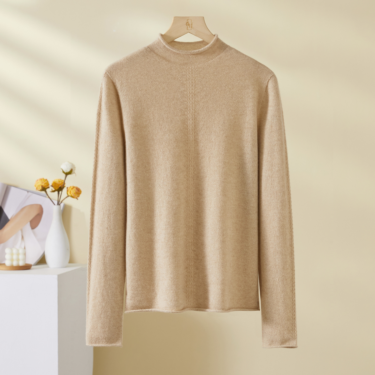 春竹100%山羊绒2025秋冬新款半高领卷边毛衣减龄洋气保暖女羊绒衫