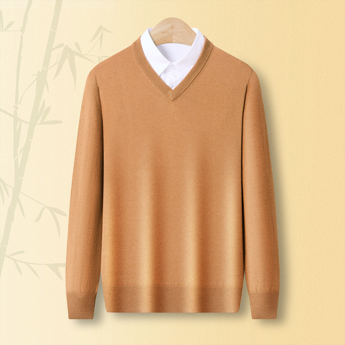 【100%羊毛】春竹26春季新款V领纯色基础百搭保暖休闲男士羊毛衫
