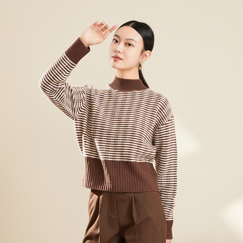春竹2025秋冬新款100%山羊绒毛衣半高领女宽松百搭针织套衫羊绒衫