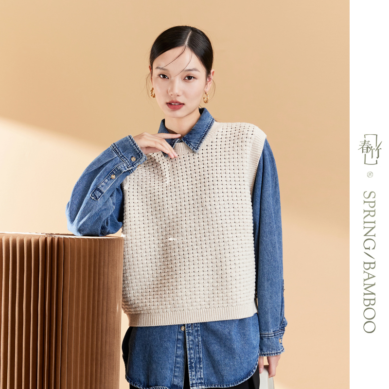 2025秋冬新款圆领纯羊毛无袖针织上衣软糯叠穿保暖毛衣马甲背心女