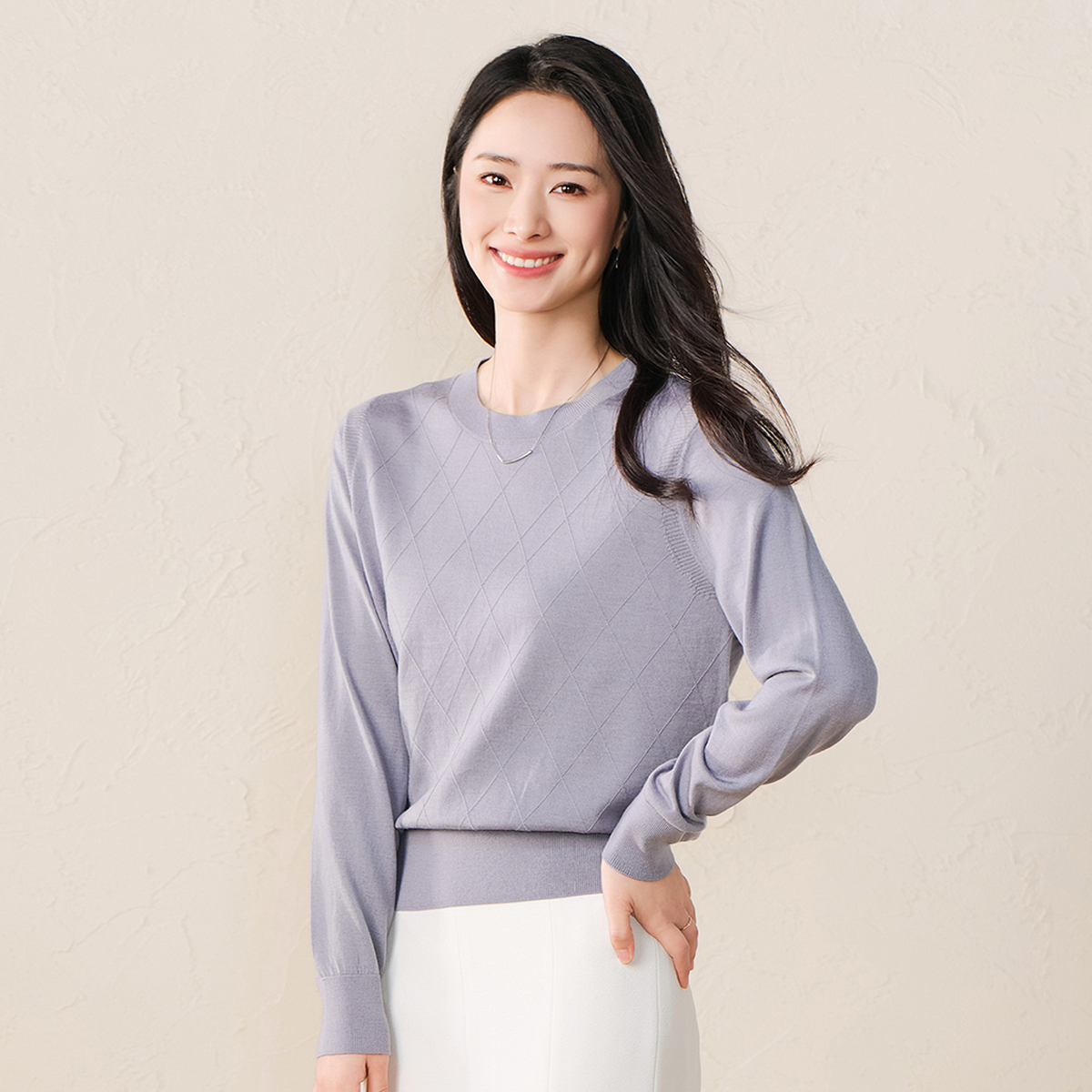 春竹正品秋季新款100%羊毛时尚减龄圆领长袖针织上衣薄款羊毛衫女