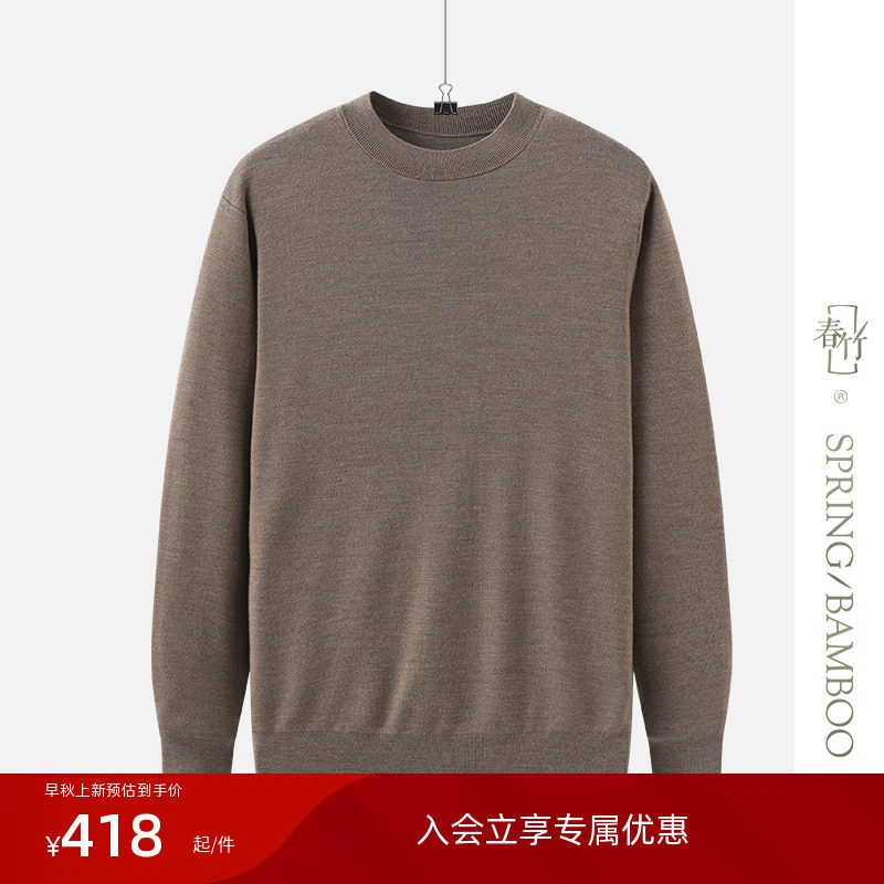 春竹2023秋冬新款100%羊毛圆领男套衫羊毛衫毛衣打底衫wsw235t05
