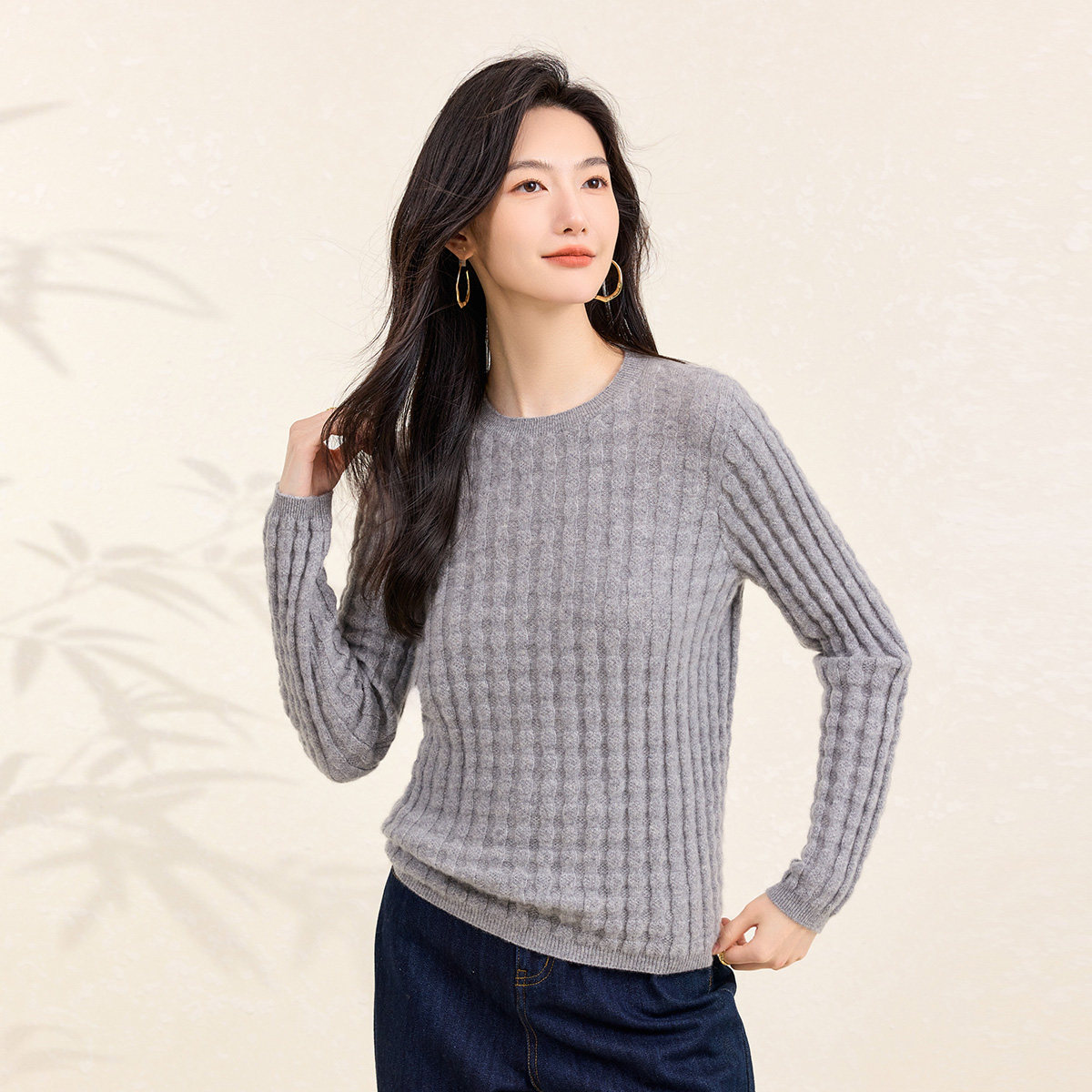 春竹100%羊绒25秋冬新款圆领提花洋气高级感保暖休闲打底女羊绒衫,女装/女士精品,羊绒衫,淘宝优惠券,粉丝福利购,淘宝优惠卷