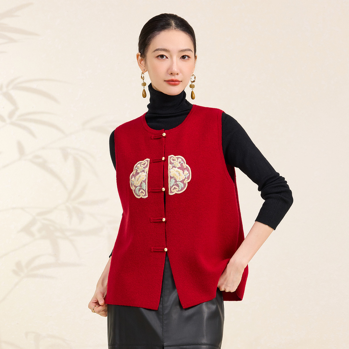 【新中式】春竹纯羊毛背心25秋冬国风圆领加厚叠穿女无袖马甲开衫